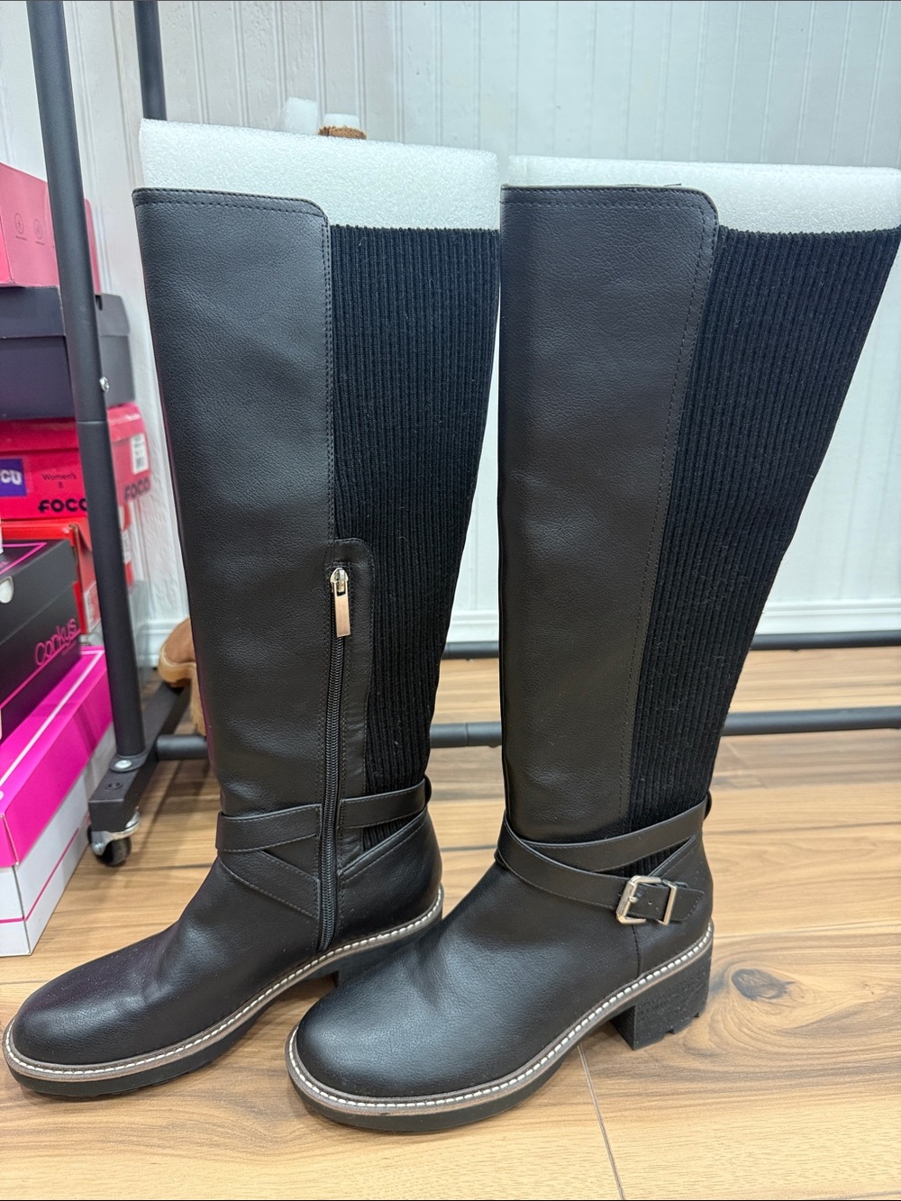 New Hey Girl by Corkys Knee-High Black Riding Boots with Buckle Detail Sz 9